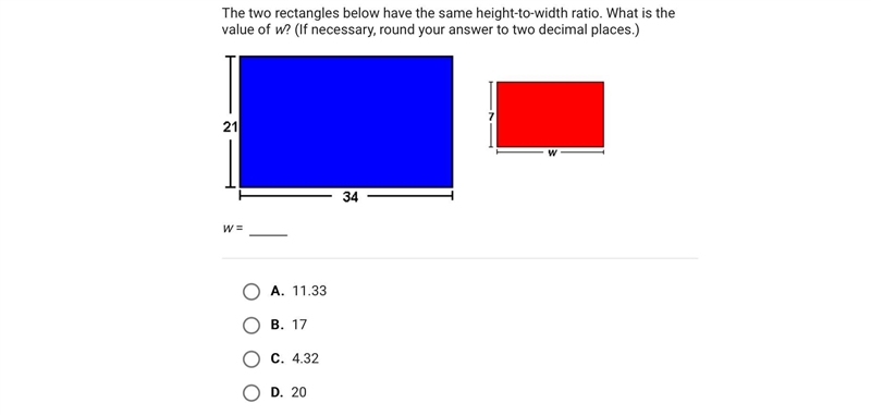 The two rectangles below have the same height-to-width ratio. What is the value of-example-1