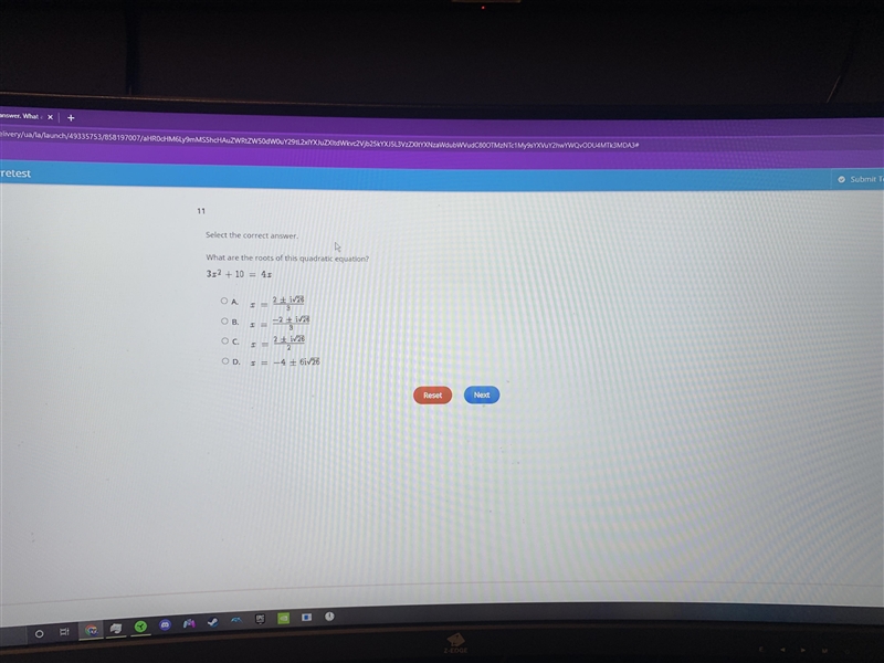 Select the correct answer. What are the roots of this quadratic equation? help-example-1