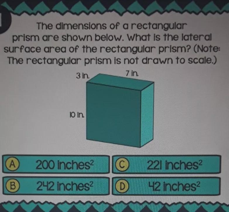 The dimensions of a rectangular prism are shown below. What is the lateral surface-example-1