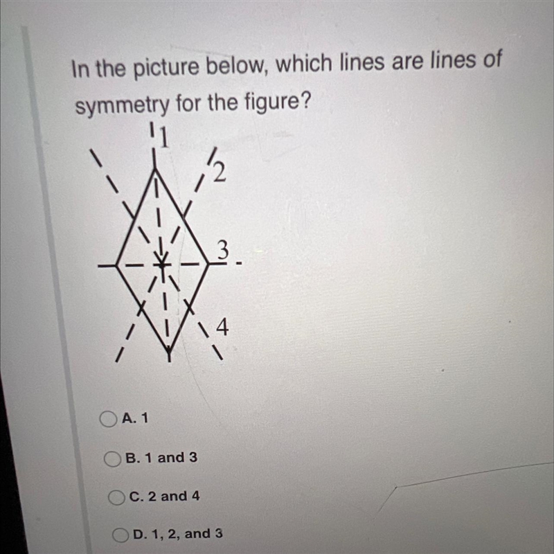 In the picture below, which lines are linessymmetry for the figure?11-example-1