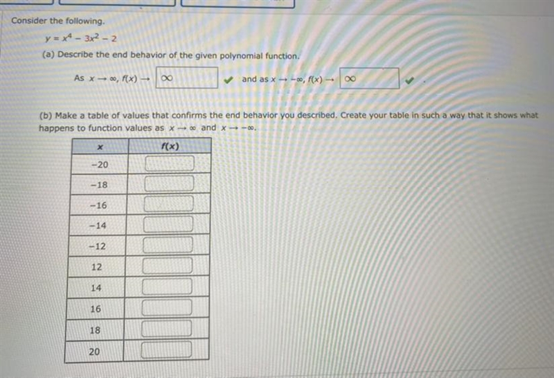 Help me please, I just need the table of values PART B-example-1