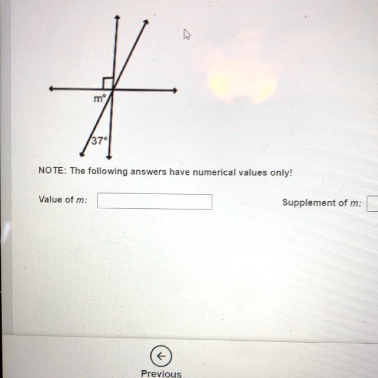 Solve for m, and determine the measure of its supplement angle.-example-1