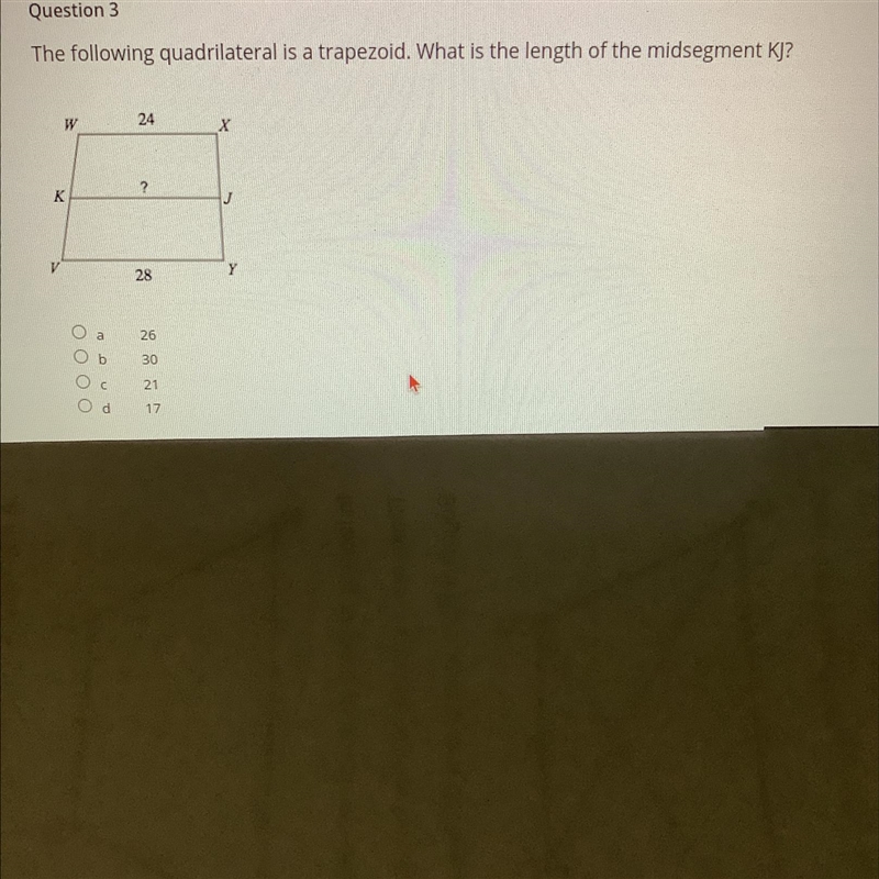 The following quadrilateral is a trapezoid. What is the length of the midsegment KJ-example-1