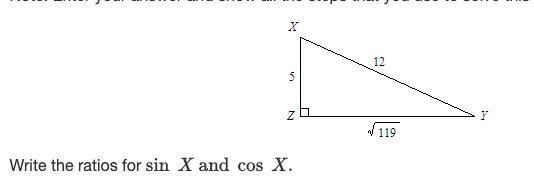 Write the ratios for sin X and cos X. (image attached)thank you ! :)-example-1