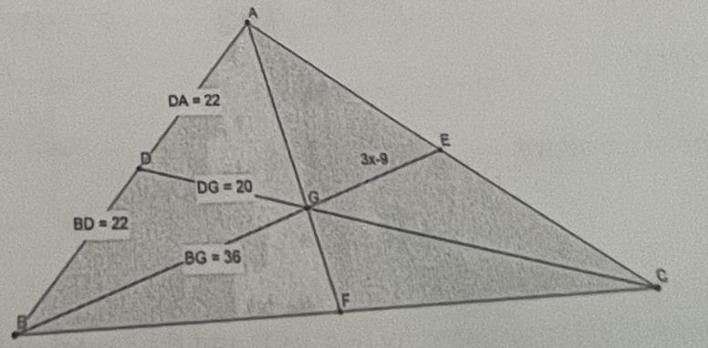 1. What is the length of BE? A. 18 B. 22 C. 54 D. 24 2. Solve for x A. 3 B. 27 C. 9 D-example-1