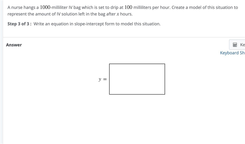 A nurse hangs a 1000-milliliter IV bag which is set to drip at 100 milliliters per-example-1