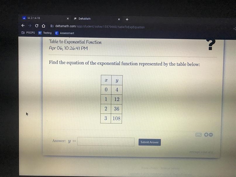 Find the equation of the exponential function represented by the table below:хy04.1122..363 108-example-1