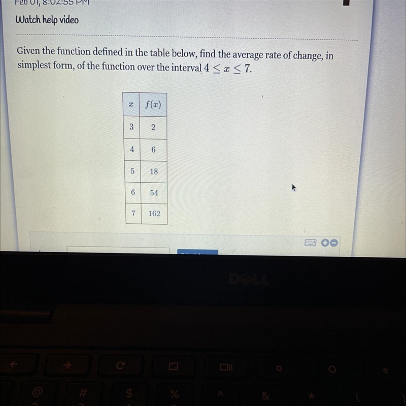 Given the function defined in the table below find the average rate of change-example-1