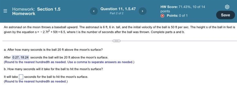 An astronaut on the moon throws a baseball upward. The astronaut is 6 ft 6 in tall-example-1