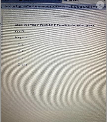 What is the x-value in the solution to the system of equations below?x = y - 52x + y-example-1