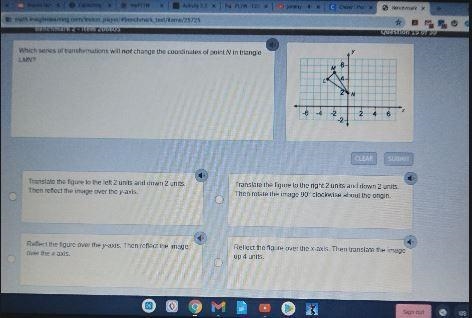 Which series of transformations will not change the coordinates of point N in triangle-example-1