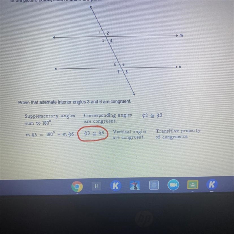 Prove that alternate interior angles 3 and 6 are congruent.Is there another answer-example-1