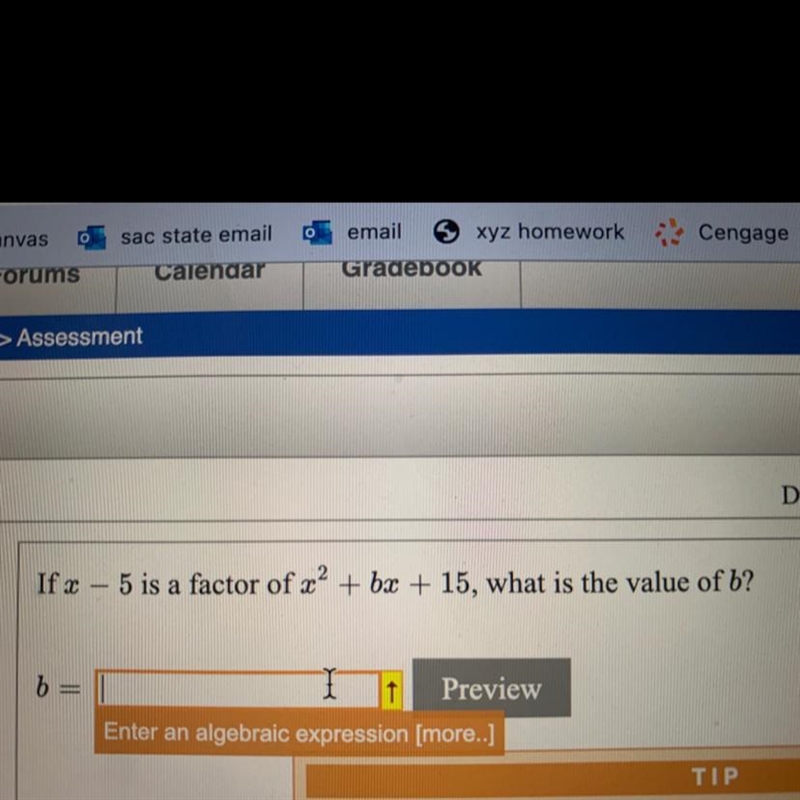 If x-5 is a factor of x^2 + bx + 15 what is the value of b-example-1