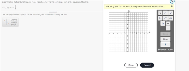 Graph the line that contains the point P and has slope m. Find the point-slope form-example-1