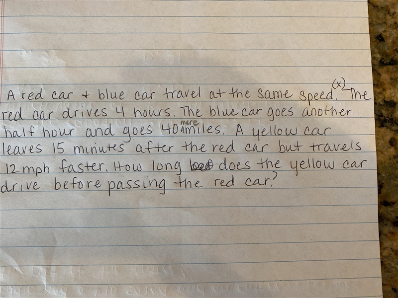 A red car & blue car travel at the same speed. The red car drives 4 hours. The-example-1