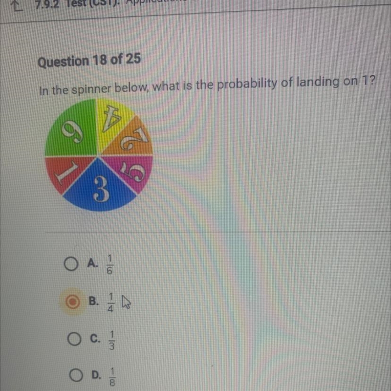 In the spinner below what is the probability of landing on 1-example-1