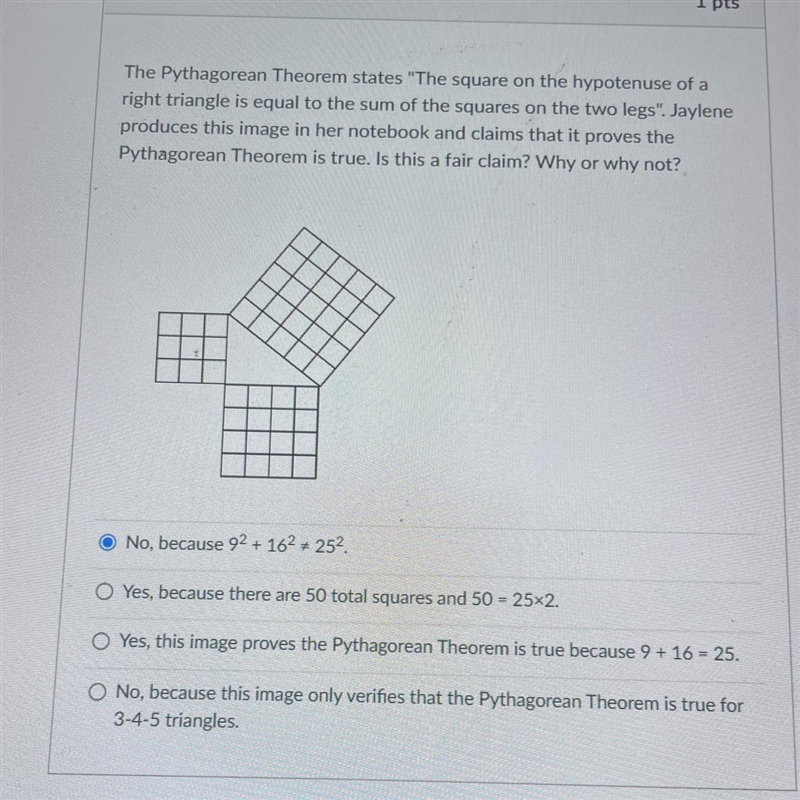 PLEASE HELP ALOT OF POINTSThe Pythagorean Theorem states "The square on the hypotenuse-example-1