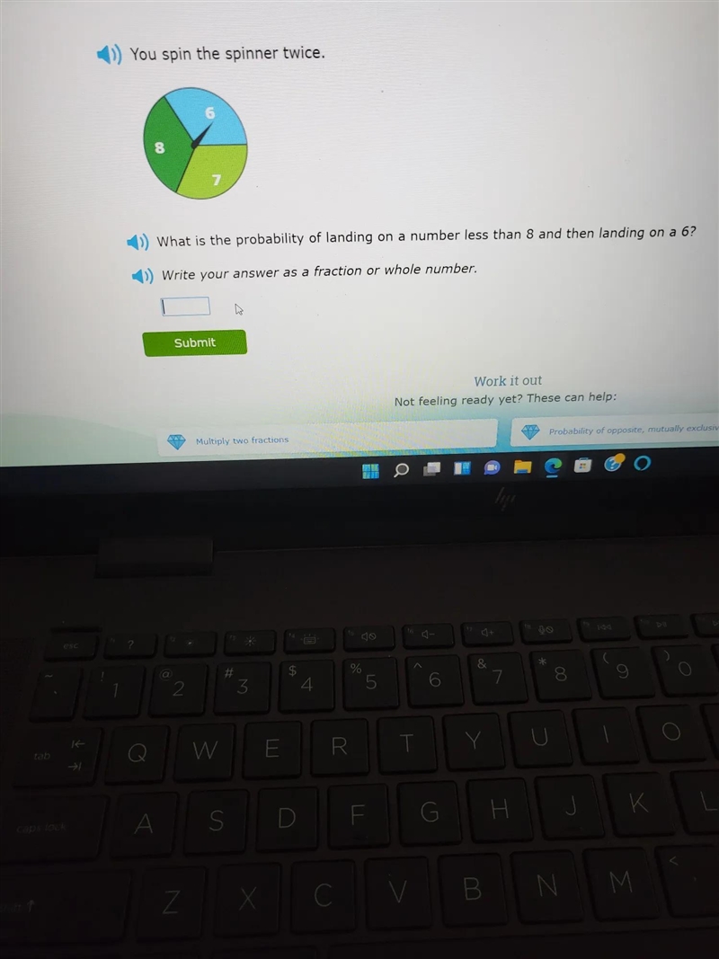 you spin the spinner twice what is the probability of landing on a number less than-example-1