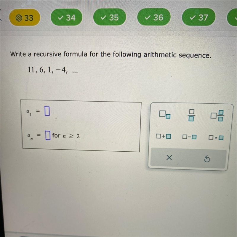 Write a recursive formula for the following arithmetic sequence.11, 6, 1,-4, ...9, = 0a-example-1