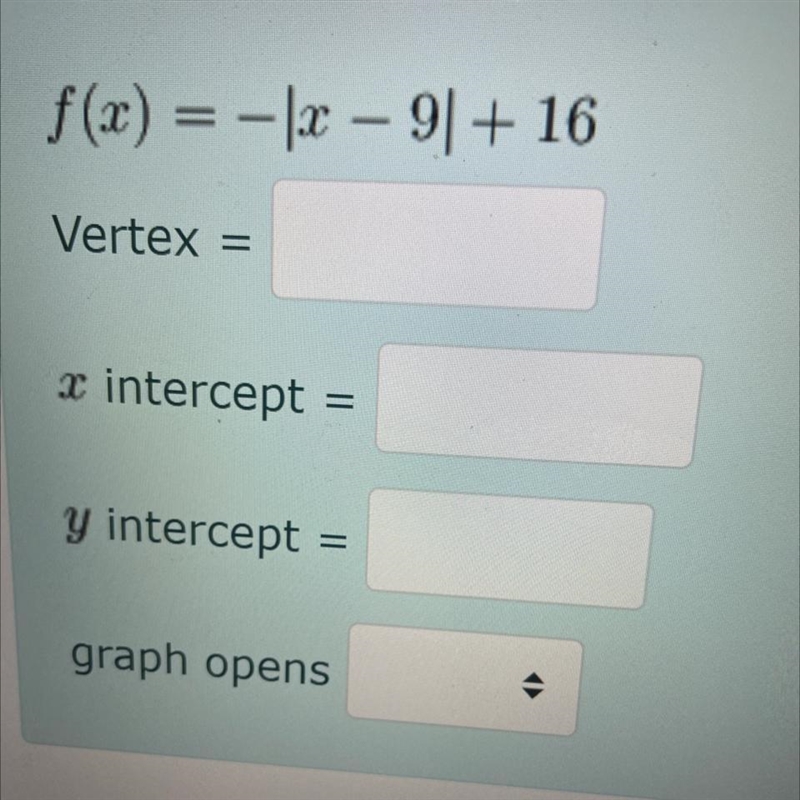 Identify the vertex intercepts and whether of the graph of the function below opens-example-1