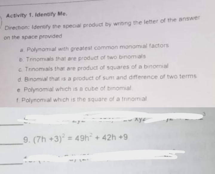 identify the special product by writing the letter of the answer provided. ( question-example-1