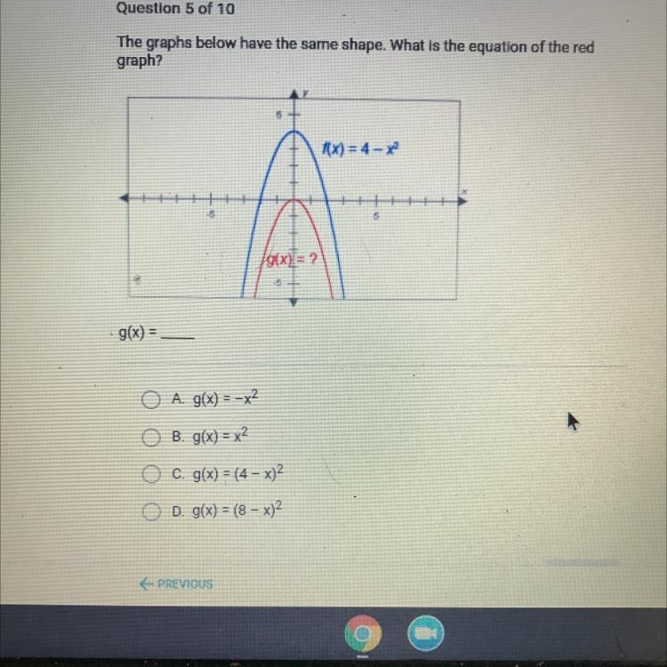 The graphs below have the same shape. What is the equation of the redgraph?f(x) = 4-519(x-example-1