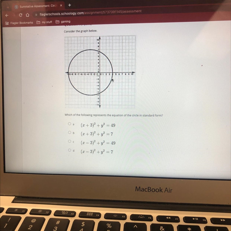 Which of the following represents the equation of the circle in standard form?-example-1