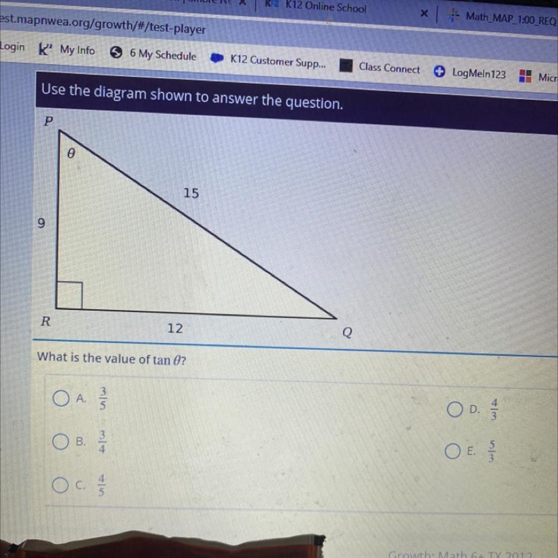 Use the diagram shown to answer the question. What is the value of tan 0?-example-1