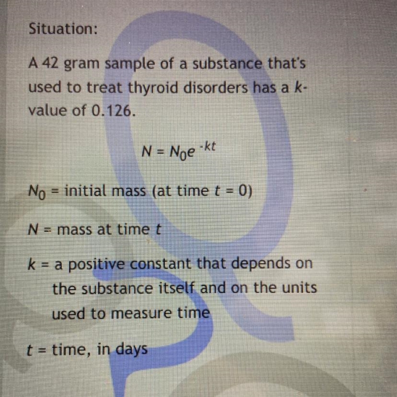 Situation: A 42 gram sample of a substance that's used to treat thyroid disorders-example-1