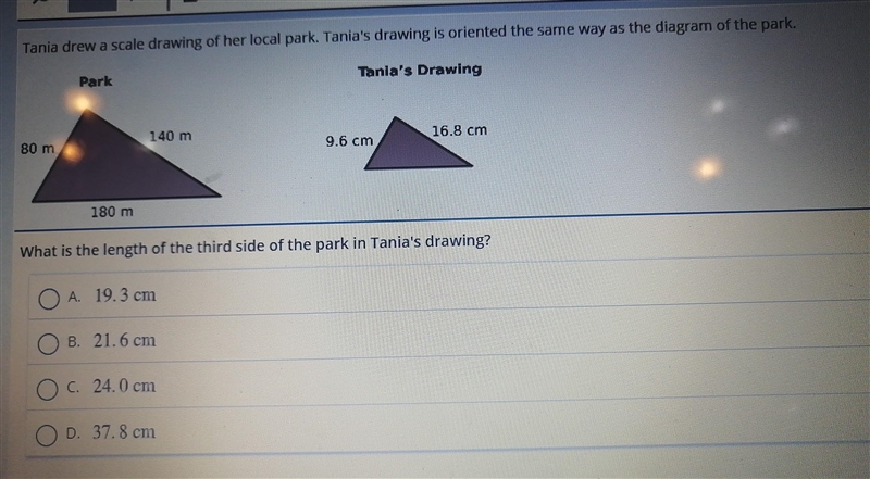 What is the length of the third side of the park in Tania's drawing​-example-1