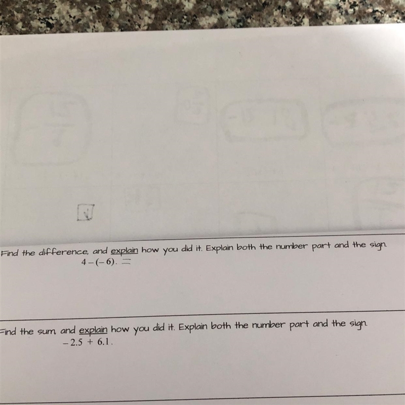 Find the difference, and explain how you did it. Explain both the number part and-example-1