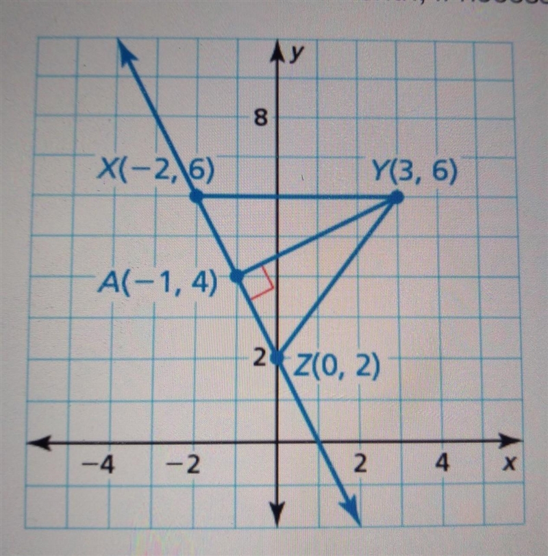 The height of triangle XYZ is the distance from point Y to XZ. Find the area of the-example-1