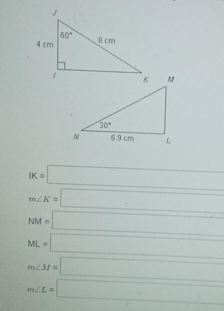 Given IJK is congruent to LMN, find the length of all unbiased sides and the measure-example-1