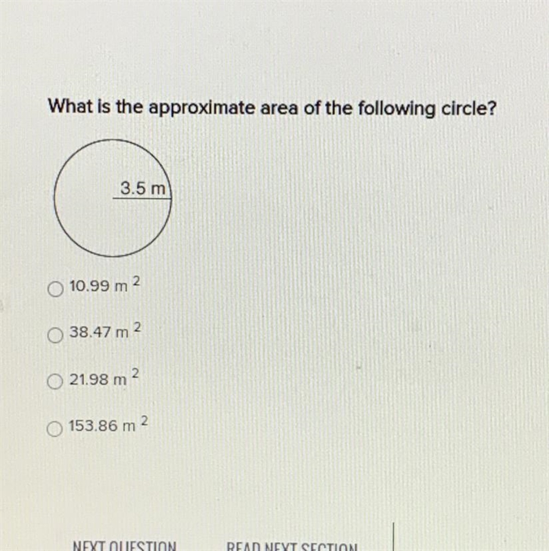 What is the approximate area of the following circle?-example-1