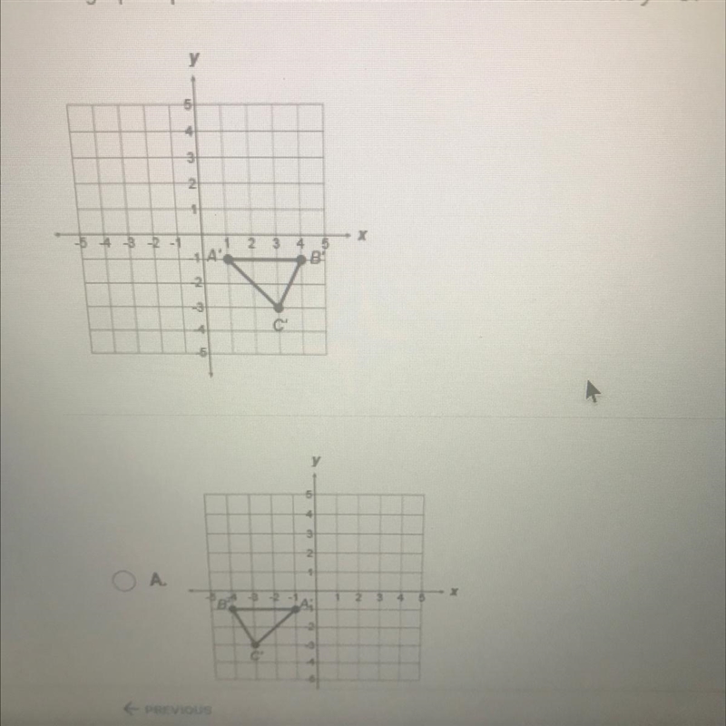 Which graph represents the reflection of AABC over the line y = 0?y321X-3-2 -1AB-2-5-example-1