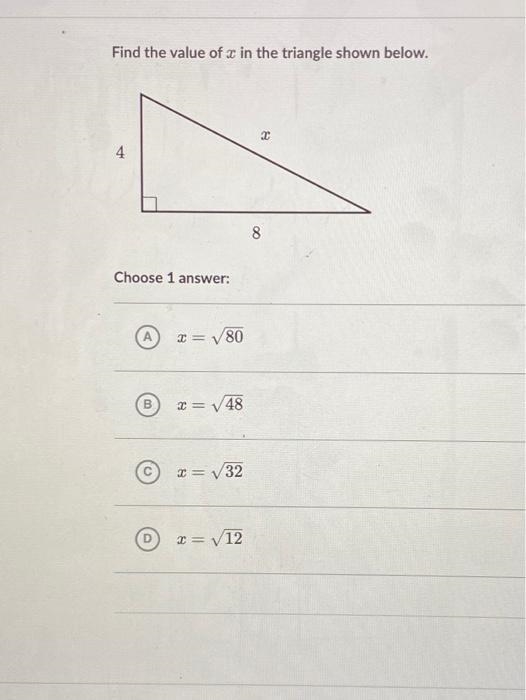 Find the value of x in the triangle shown below. - HELP!!! asap-example-1