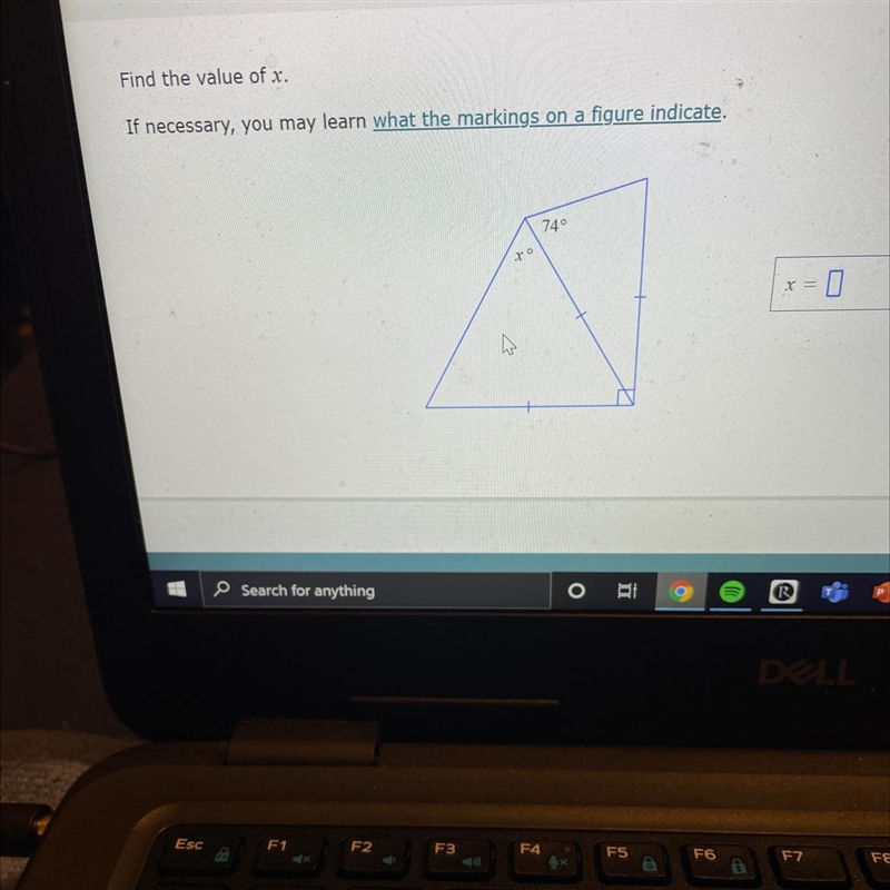 Find the value of x.If necessary, you may learn what the markings on a figure indicate-example-1