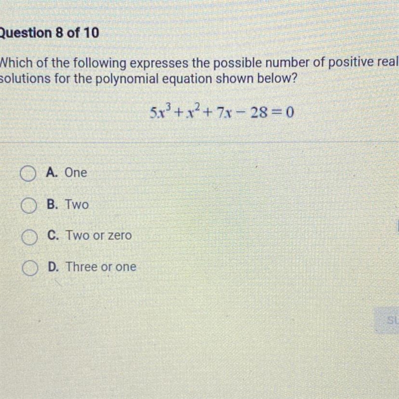 Which of the following expresses the possible number of positive realsolutions for-example-1