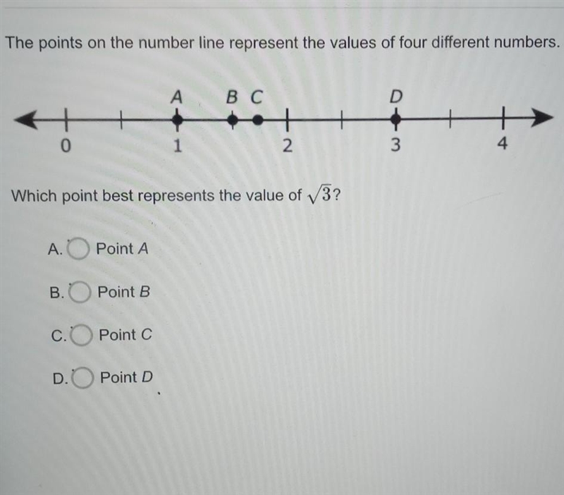 The points on the number line represent the values of four different numbers. А В-example-1