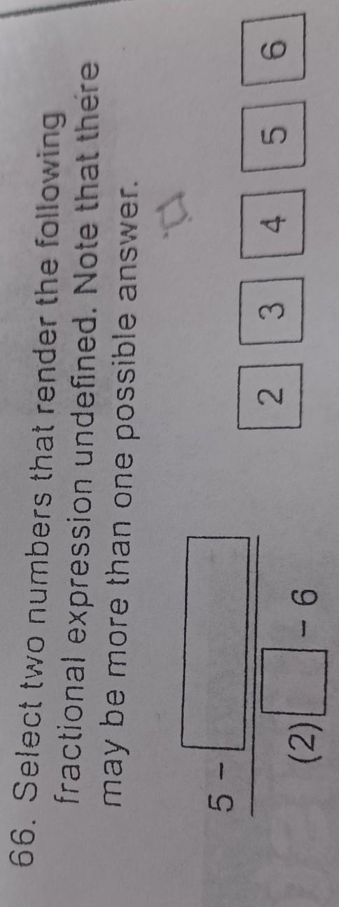 66. Select two numbers that render the following fractional expression undefined. Note-example-1