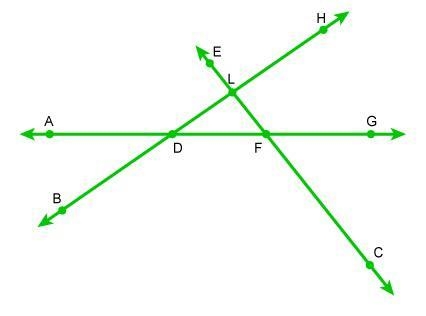 Which of the following is a set of collinear points? 1) B, H, F2) A, H, B3) E, F, G-example-1