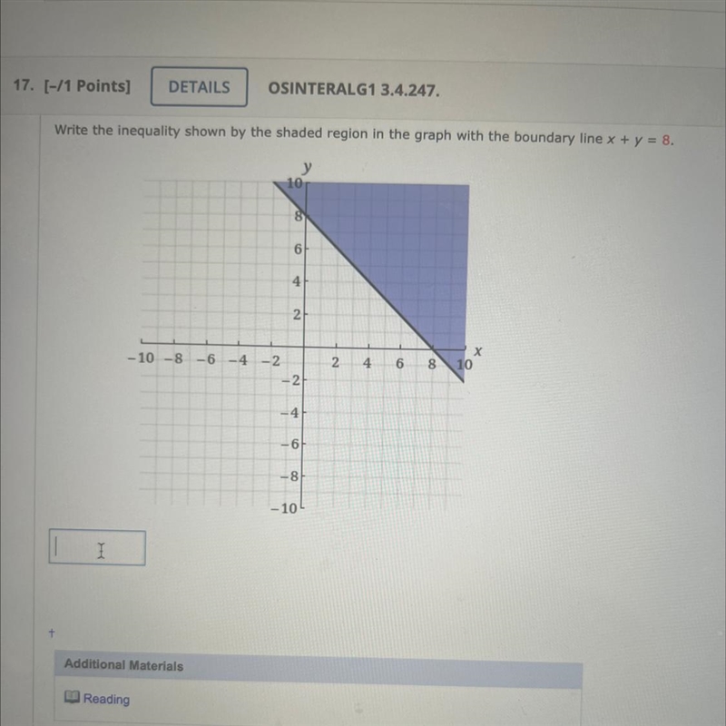 Write the inequality shown by the shaded region in the graph with the boundary line-example-1