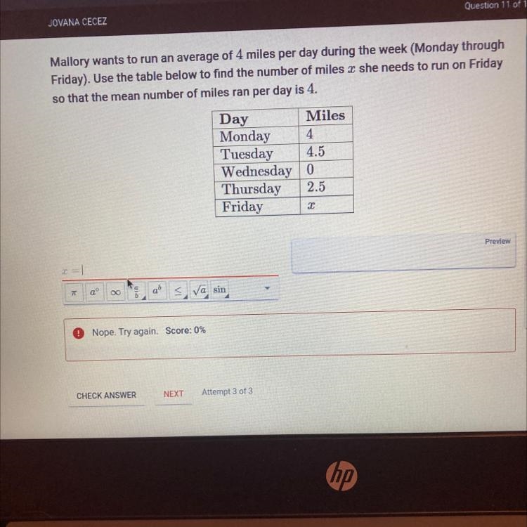 Mallory wants to run an average of 4 miles per day during the week (Monday through-example-1