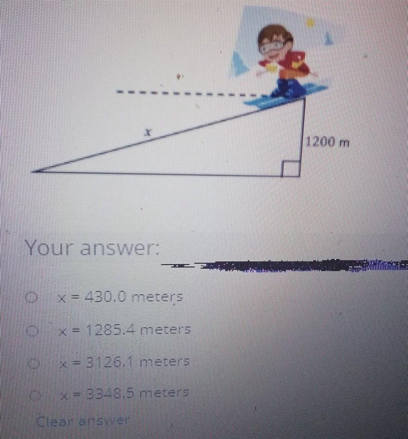 you are skiing down a mountain with the altitude of 1200 M. The angle of depression-example-1