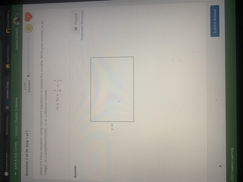 Solve the linear equation using equivalent equations to isolate the variable. Write-example-1