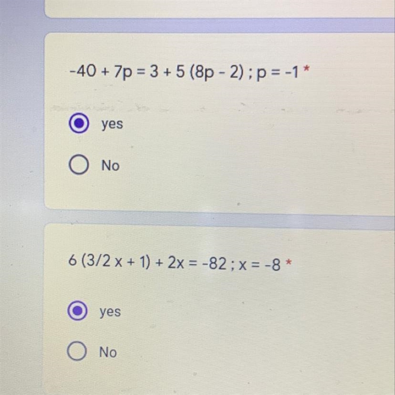 6 (3/2 x + 1) + 2x = -82 ; x = -8 *O yes O No I need help I don’t know if it is a-example-1