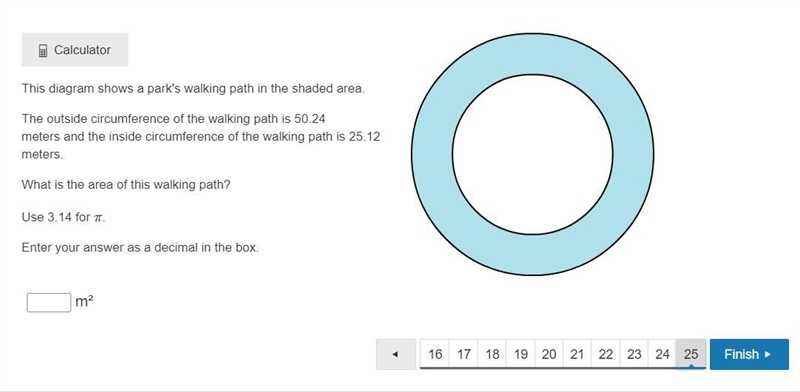 This diagram shows a park's walking path in the shaded area. The outside circumference-example-1