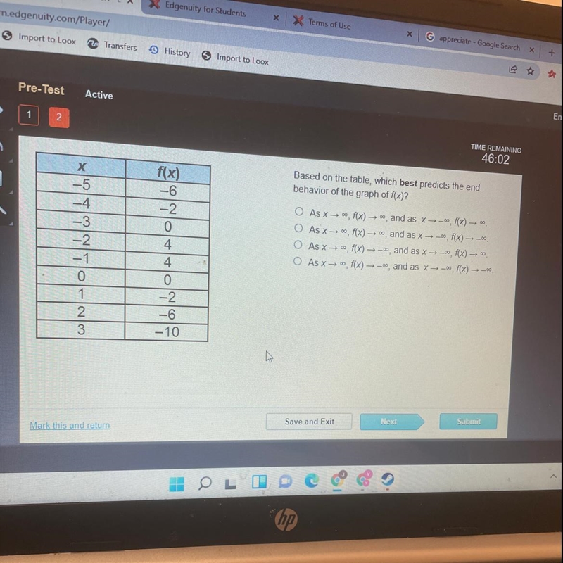 Based on the table which best predicts the end-example-1