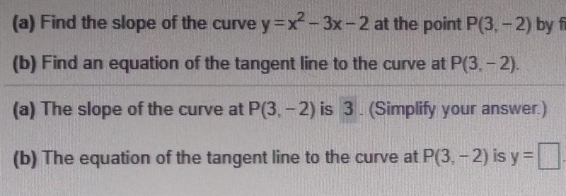 What is the equation of the tangent line to the curve at P(3,-2)?-example-1