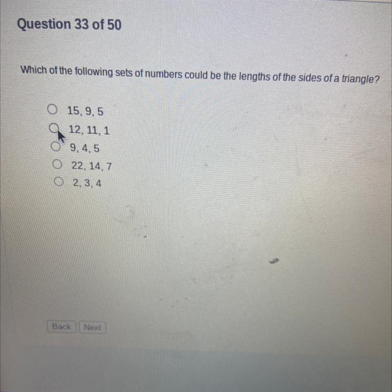 Which of the following sets of numbers could be the lengths of the sides of a triangle-example-1